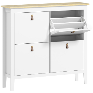 HOMCOM Sapateira para Entrada com 4 Gavetas Prateleiras Ajustáveis e Puxadores em PU para 20 Pares de Sapatos 105x24x95,5 cm Branco