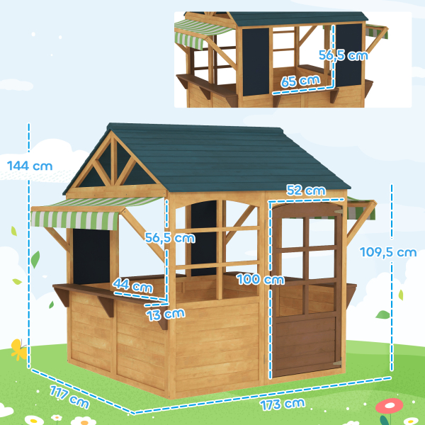 AIYAPLAY Casinha Infantil de Madeira Dobrável Casinha de Brincar com 2 Ardósias Janelas e Toldos Casinha de Madeira para Crianças 173x117x144 cm Madeira - Image 3