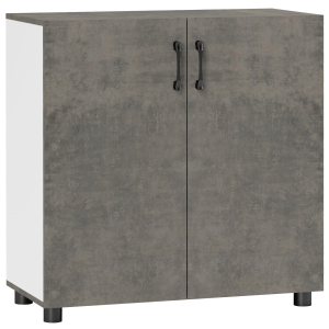 HOMCOM Aparador de 2 Portas de Fechamento Suave Aparador de Sala de Estar com Prateleira Móvel Auxiliar para Cozinha Quarto Entrada 80x37x80 cm Cinza Cimento e Branco Brilho
