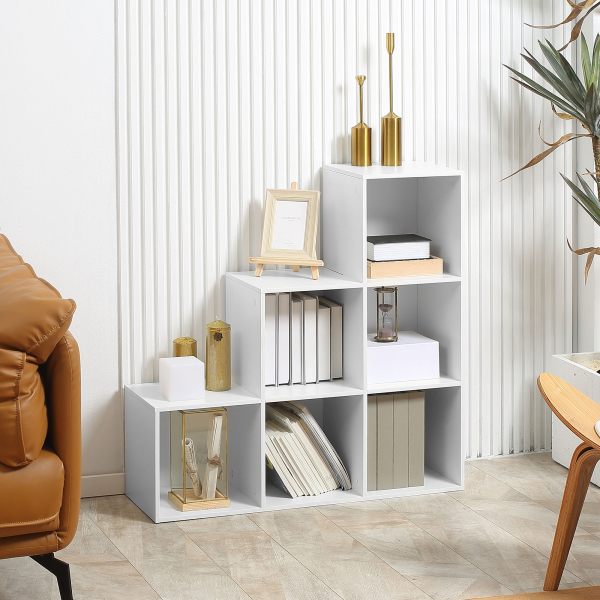 HOMCOM Estante em Forma de Escada Estante de Armazenamento com 6 Cubos Estante de Exposição 91,5x29,5x91,5cm Branco - Image 2
