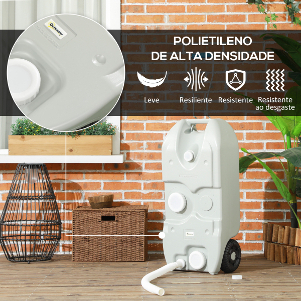 Outsunny Depósito de Água 40 L com Rodas Portátil com Pega Metálica e Torneira para Caravanas Autocaravanas Campismo ao Ar Livre 37x23x80 cm Cinzento - Image 7