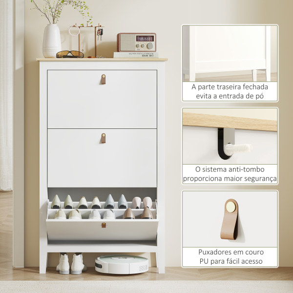 HOMCOM Sapateira para Entrada com 3 Gavetas Prateleiras Ajustáveis e Puxadores em PU para 21 Pares de Sapatos 80x24x131 cm Branco - Image 7