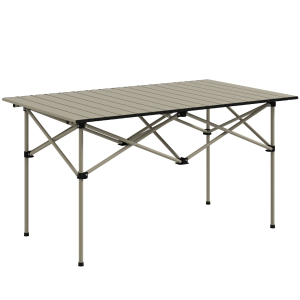 Outsunny Mesa de Campismo Dobrável de Metal com Tampo Enrolável e Bolsa de Transporte Mesa de Piquenique Portátil 95x55x50 cm Marrom Claro