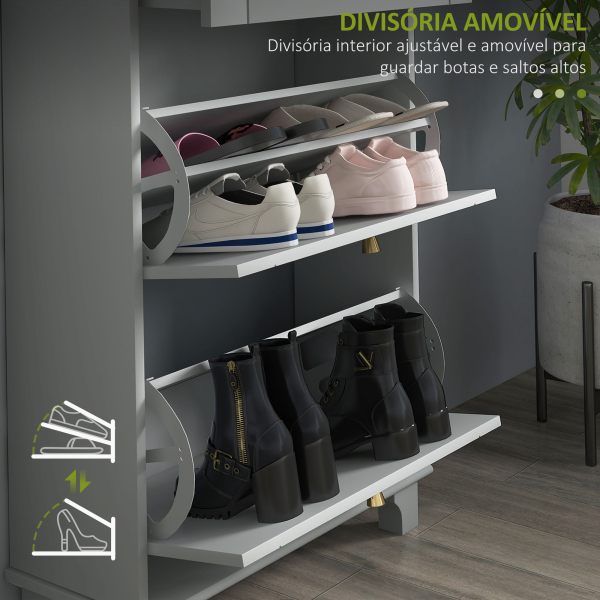 HOMCOM Sapateira Móvel Sapateira Estreita com 2 Portas e 1 Gaveta para 8 Pares de Sapatos 60x23,5x98,5 cm Cinzento - Image 6