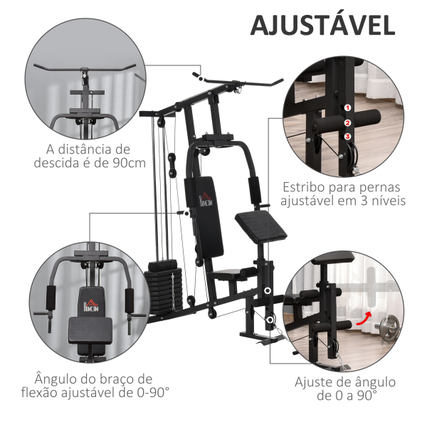 HOMCOM Máquina Multi Estação de Musculação Máquina de Musculação com Estribo para Pernas e Placas de Peso de 45kg para Treinamento Fitness em Casa Academia 148x108x207cm Preto - Image 5