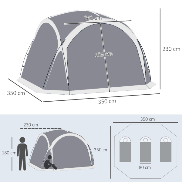 Outsunny Abrigo de Campismo para 4-5 Pessoas com 4 Telas Mosquiteiras 2 Painéis e Bolsa de Transporte  350x350x230 cm Cinza - Image 3