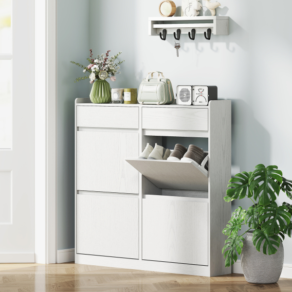 HOMCOM Sapateira Estreita com 4 Portas Sapateira para Entrada com 2 Gavetas para 8 Pares de Sapatos 98x19,2x95,3 cm Branco - Image 2