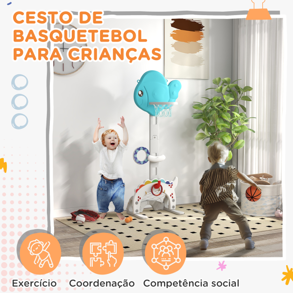 AIYAPLAY Cesta de Basquetebol para Crianças Altura Ajustável com Jogo de Lançamento de Bola de Futebol, Golf Multicolor - Image 4
