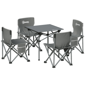 Outsunny Conjunto de Mesa e Cadeiras de Campismo Dobráveis e Portáteis Inclui 1 Mesa 55x51x50 cm e 4 Cadeiras 36x36x57 cm Cinza Escuro