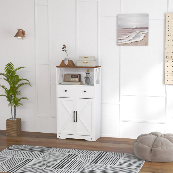 HOMCOM Aparador Sala de Estar com Prateleiras Gavetas Portas Estilo Celeiro Aparador para Cozinha 60x31x108 cm Branco - Image 2