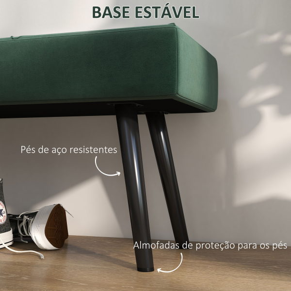 HOMCOM Banco de Pé de Cama Multifuncional e Moderno Banco de Dormitório com Pés de Aço e Assento Acolchoado 100x36x45 cm Verde - Image 5