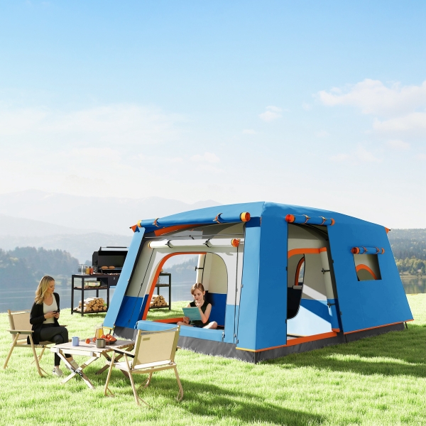 Outsunny Tenda de Campismo Familiar para 4-6 Pessoas com 2 Quartos Alpendre Impermeável 3000 mm Anti-UV 430x305x195 cm Azul - Image 9