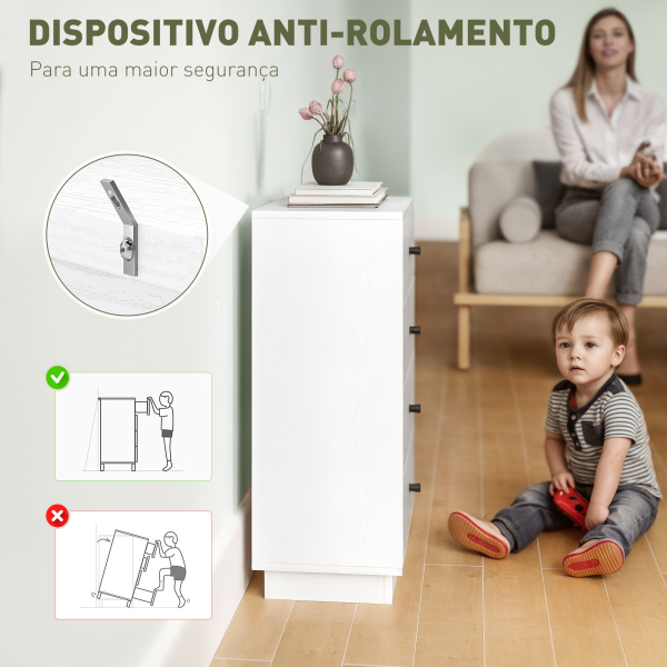 HOMCOM Cómoda de 4 Gavetas Cómoda para Dormitório Moderna Cómoda Estreita para Sala de Estar Corredor 47x29x75 cm Branco - Image 5