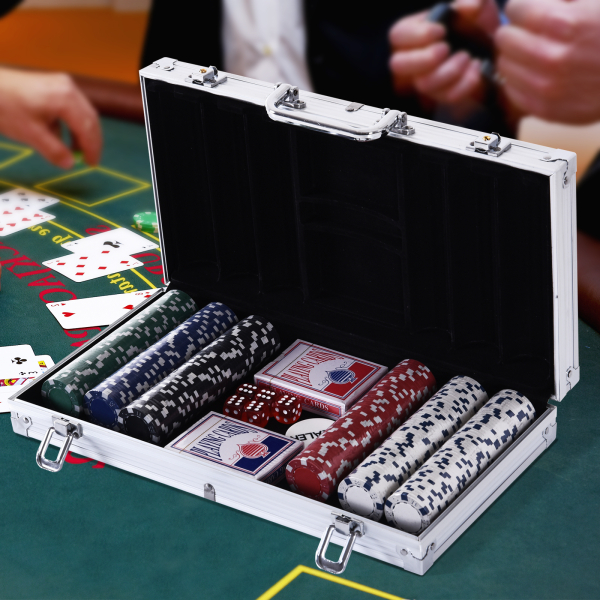 HOMCOM Mala de Poker Profissional com 300 Fichas Jogo de Poker com Mala de Alumínio 5 Dados 2 Baralhos de Cartas e 1 Ficha de Dealer 38x20,5x6,5cm Multicor - Image 2