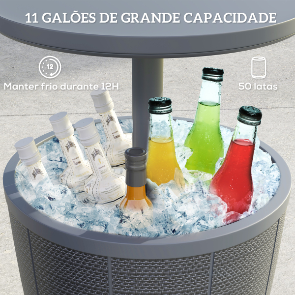 Outsunny Mesa Geladeira para Exterior 41L 3 em 1 Mesa Refrigeradora com Altura Ajustável 58-84 cm para Cubos de Gelo Ø49x58-84 cm Cinza - Image 6