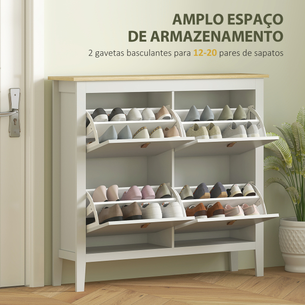 HOMCOM Sapateira para Entrada com 4 Gavetas Prateleiras Ajustáveis e Puxadores em PU para 20 Pares de Sapatos 105x24x95,5 cm Branco - Image 4