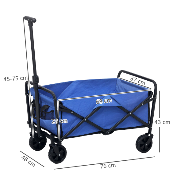 Outsunny Carrinho de Transporte com Rodas Carrinho de Jardim Dobrável com Pega Telescópica Ajustável 2 Bolsas de Arrumação 64x42x27 cm Azul - Image 3