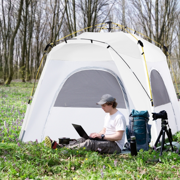 Outsunny Tenda de Campismo para 4 Pessoas Tenda de Campismo Pop UP com 4 Janelas e Bolsa de Transporte 240x240x199 cm Cinza - Image 2