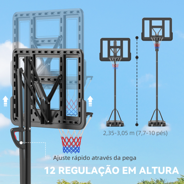 SPORTNOW Tabela de Basquetebol de Exterior com Altura Ajustável Suporte Rodas Base Recarregável e Bolsa de Peso 90x60x305 cm Preto - Image 4