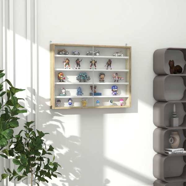 HOMCOM Vitrine de Parede de Madeira com Prateleiras Ajustáveis e 2 Portas Corredeiras de Vidro para Coleções Perfumes 80x9,5x60cm Madeira e Branco - Image 2