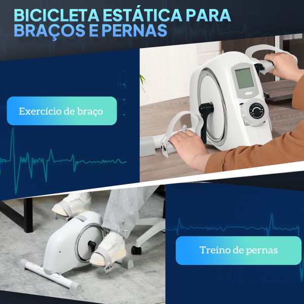 SPORTNOW Mini Bicicleta Estática com Resistência Magnética de 8 Níveis Ecrã LCD e Pedais Antiderrapantes para Exercitar Braços e Pernas 48x43x31 cm Branco - Image 4