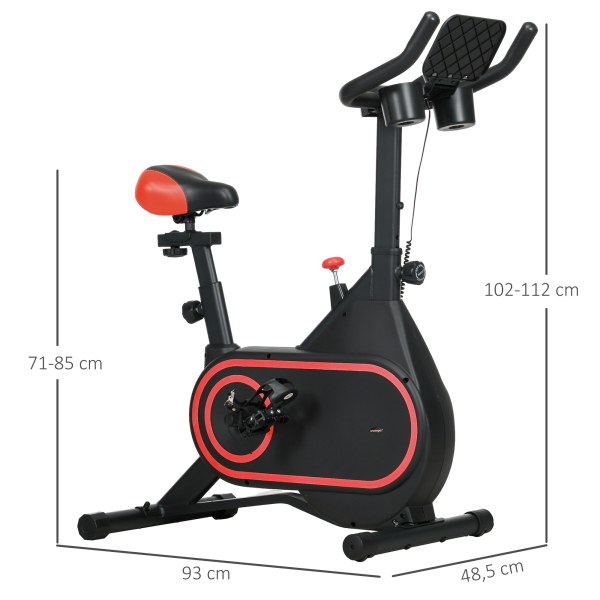 SPORTNOW Bicicleta Estática com Ecrã LCD Assento e Guiador Ajustáveis Volante 4 kg e Porta Garrafa  93x48,5x102-112 cm Vermelho - Image 3