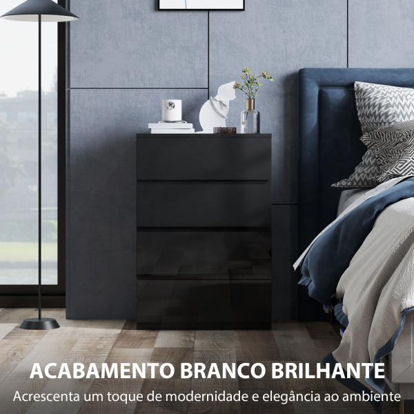 HOMCOM Cómoda com 4 Gavetas de Madeira Cómoda de Dormitório Cómoda Branca para Sala de Estar Estilo Moderno 55x34x80 cm Preto - Image 6