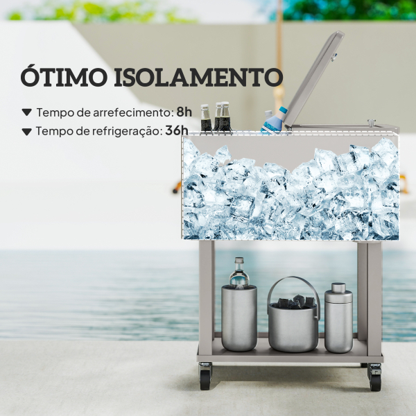 Outsunny Carrinho Refrigerador de Bebidas de 56L com Rodas Abridor de Garrafas e Prateleira para Pátio Festas 67x35x80 cm Cinzento Claro - Image 4