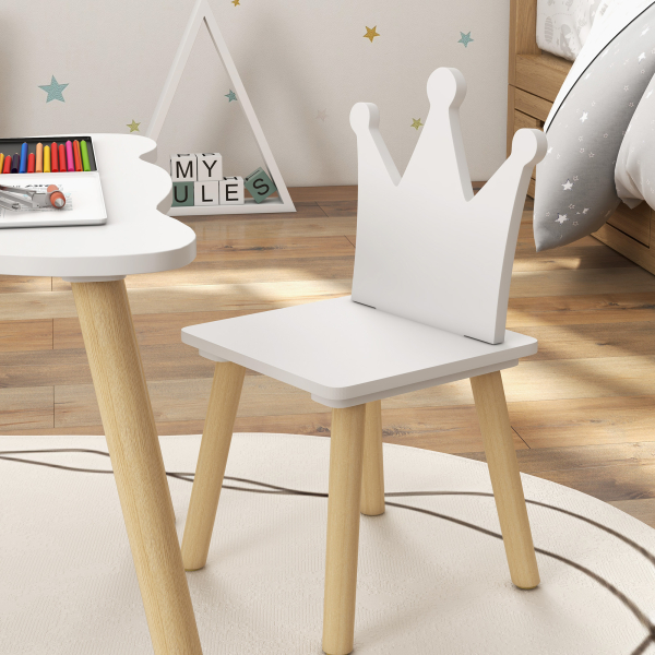 AIYAPLAY Mesa Infantil com 2 Cadeiras com Encosto em Forma de Coroa para Crianças de 3-6 Anos para Sala de Jogos Dormitório Branco - Image 8