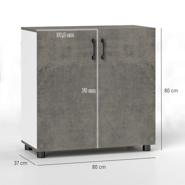 HOMCOM Aparador de 2 Portas de Fechamento Suave Aparador de Sala de Estar com Prateleira Móvel Auxiliar para Cozinha Quarto Entrada 80x37x80 cm Cinza Cimento e Branco Brilho - Image 3