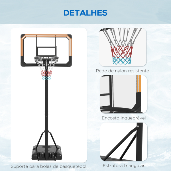 SPORTNOW Tabela de Basquetebol de Exterior com Altura Ajustável 235-264 cm Suporte para Bola Rodas e Base Recarregável Preto - Image 8