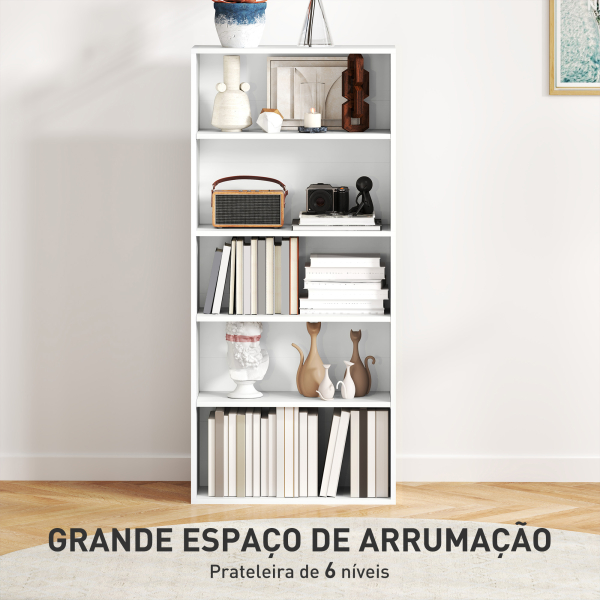 HOMCOM Estante de 5 Níveis Estante para Livros com 2 Prateleiras Ajustáveis para Sala de Estar Escritório Quarto 60x24x133,5 cm Branco - Image 4