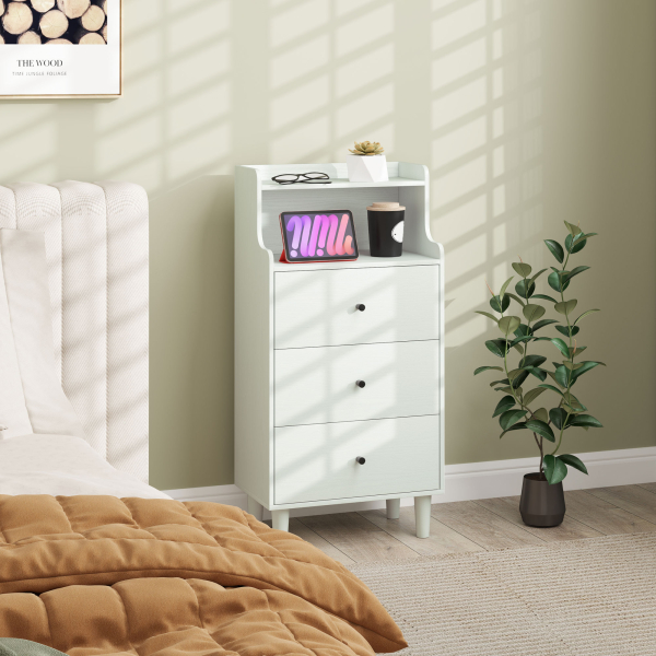 HOMCOM Cómoda com 3 Gavetas Cómoda de Quarto Estreita com Prateleiras Abertas Anti-Tombo Gaveteiro Alto 47x29x95 cm Branco Acinzentado - Image 2