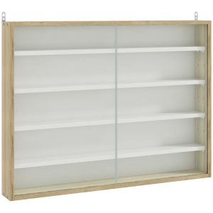 HOMCOM Vitrine de Parede de Madeira com Prateleiras Ajustáveis e 2 Portas Corredeiras de Vidro para Coleções Perfumes 80x9,5x60cm Madeira e Branco