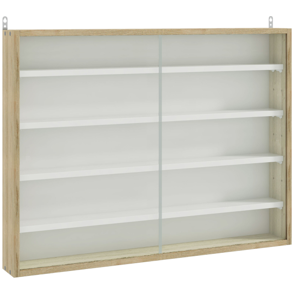 HOMCOM Vitrine de Parede de Madeira com Prateleiras Ajustáveis e 2 Portas Corredeiras de Vidro para Coleções Perfumes 80x9,5x60cm Madeira e Branco