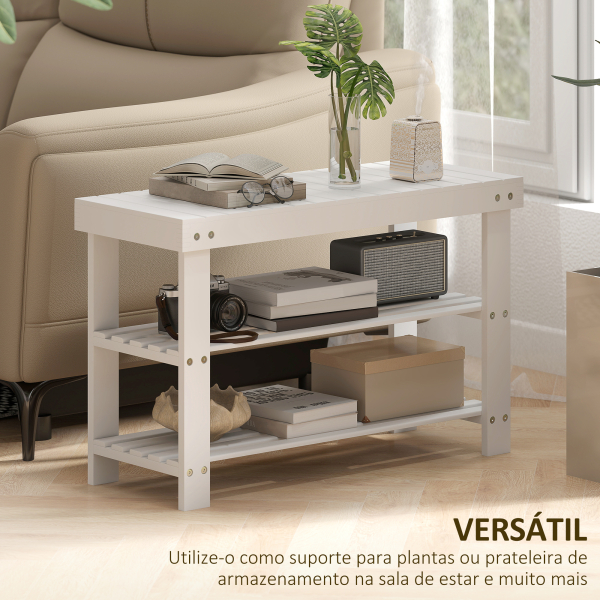 HOMCOM Banco Sapateira de Bambu Organizador de Sapatos com 2 Prateleiras para 6-9 Pares de Sapatos 70x28x45 cm Branco - Image 6