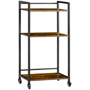 HOMCOM Estante Multifuncional com Rodas Estante de Armazenamento de 3 Níveis com Prateleiras Ajustáveis para Escritório Estúdio Dormitório 50x35x100,5cm Marrom Rústico