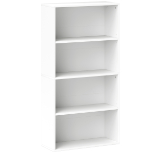 HOMCOM Estante de 4 Níveis Estante para Livros com 2 Prateleiras Ajustáveis para Sala de Estar Escritório Quarto 60x24x115,5 cm Branco