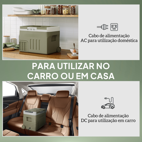 Outsunny Geleira Portátil Elétrica 30L Geleira de Carro -20℃ a +20℃ 12V/24V com Rodas Compressor e Ecrã LED 61x39x41,5 cm Verde - Image 4