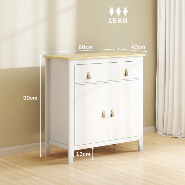 HOMCOM Aparador Sala de Estar Moderno com Gaveta Prateleira Ajustável e Puxadores em PU 80x40x90 cm Branco e Madeira - Image 3