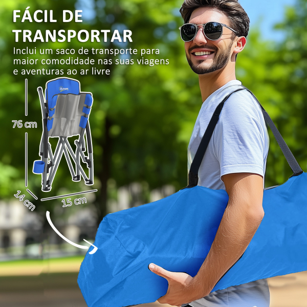 Outsunny Conjunto de 2 Cadeiras de Praia Dobráveis Cadeiras de Campismo Portáteis com Bolsa de Transporte 58x55x62 cm Azul - Image 4