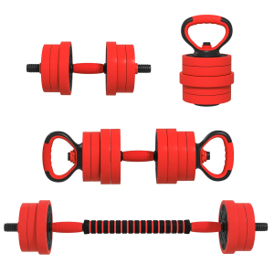 SPORTNOW Conjunto de Halteres 20kg 4 em 1 Conjunto de Pesos com Kettlebell Barra de Pesos para Treino de Força em Casa Ginásio Vermelho