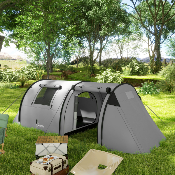 Outsunny Tenda de Campismo Familiar para 3 Pessoas Tenda Campismo Dobrável com Gancho e Bolsa de Transporte 470x220x150 cm Cinzento - Image 2
