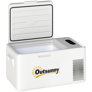 Outsunny Geleira Portátil Elétrica 16,8L 12V-220V Mini Geleira com Compressor Luz LED Ecrã Digital Modos ECO e MAX de -20℃ a +20℃ 59x32x26 cm Creme