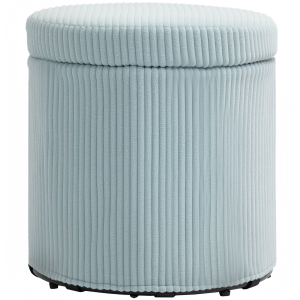 HOMCOM Puff de Arrumação Baú de Arrumação Redondo Estofado em Veludo Cotelê  Tampa Removível Ø40x41 cm Azul Claro