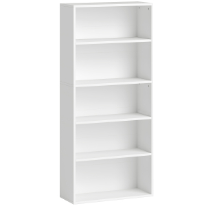 HOMCOM Estante de 5 Níveis Estante para Livros com 2 Prateleiras Ajustáveis para Sala de Estar Escritório Quarto 60x24x133,5 cm Branco