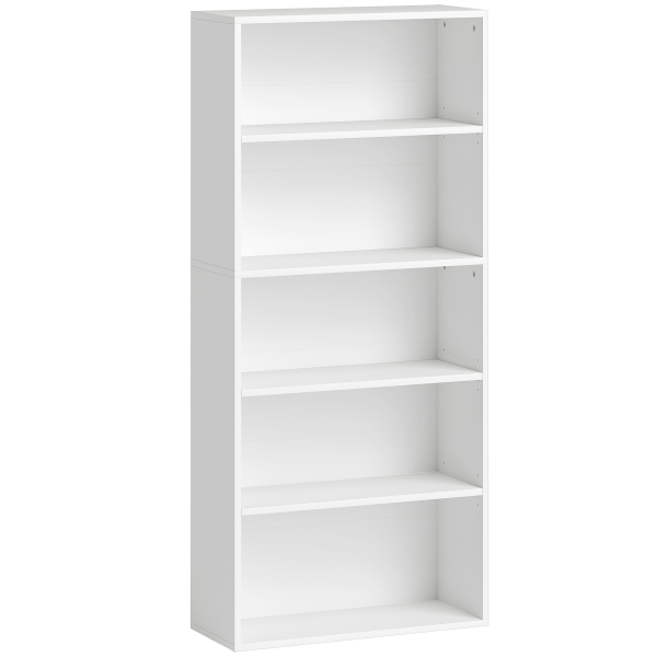 HOMCOM Estante de 5 Níveis Estante para Livros com 2 Prateleiras Ajustáveis para Sala de Estar Escritório Quarto 60x24x133,5 cm Branco