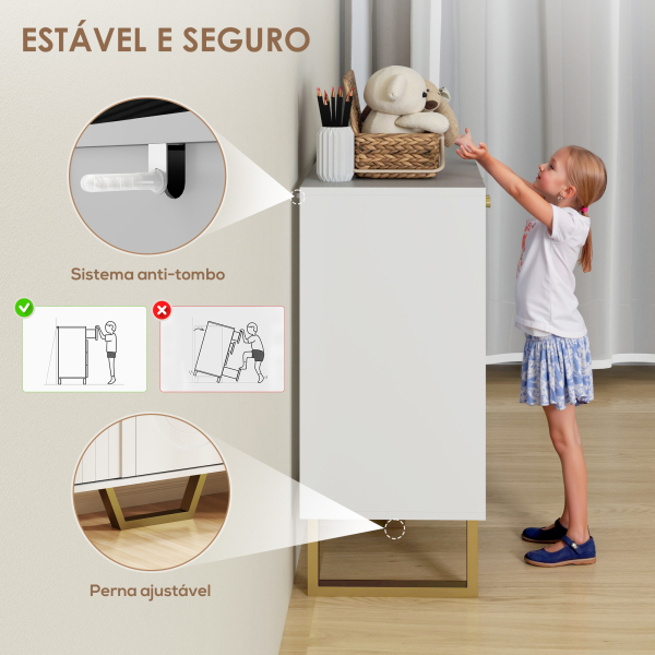 HOMCOM Aparador de 3 Portas Aparador Moderno para Sala de Estar com Prateleiras Ajustáveis Móvel para TV até 50 Polegadas 106,5x35x77,5 cm Branco - Image 7