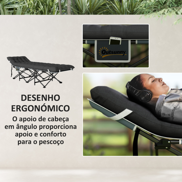 Outsunny Cama Dobrável para Campismo Portátil com Apoio para Cabeça Colchão Amovível e Bolsa de Transporte 196x68x37 cm Preto - Image 5