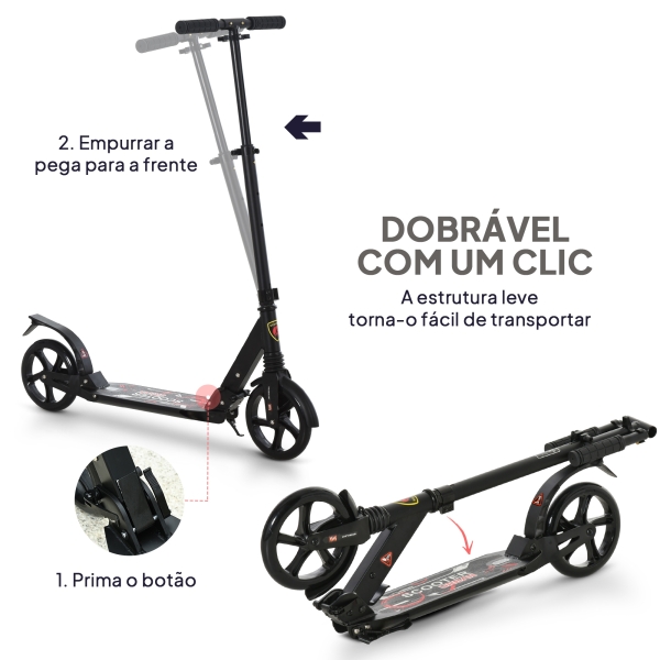 HOMCOM Trotinette dobravel com o guiador ajustável da altura trotinete para adultos e crianças acima de 14 anos carga 100 kg - Image 6